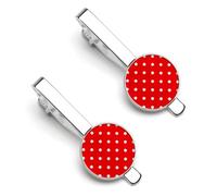 Red And White Polka Dot Tie Clips for Men 2 Pcs Necktie Bar Pinch Clothing Accessories Suitable for Wedding Business Anniversary
