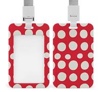 Red and White Polka Dots Badge Holder with Lanyard - Waterproof Hard Plastic ID Card Holder Professional Name Tag Vertical ID Card Name Badge for Office Nurse Doctor Teacher