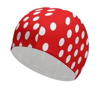 Red and White Polka Dots Bathing Cap High Elasticity Swimming Caps Fit Both Long Hair Short Hair Comfortable Large Shower Cap for Drag Reduction and Hair Protection