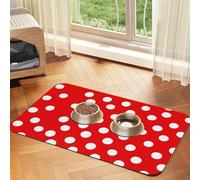 Red and White Polka Dots Dog Food Mat, Absorbent Pet Feeding Mat for Food and Water Bowls Non-Slip Placement Pad for Floors Waterproof Quick Dry Water Dispenser Mat for Dogs Puppy Cats 16x24 Inch