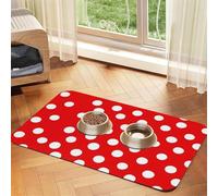 Red and White Polka Dots Dog Food Mat, Absorbent Pet Feeding Mat for Food and Water Bowls Non-Slip Placement Pad for Floors Waterproof Quick Dry Water Dispenser Mat for Dogs Puppy Cats 12x18 Inch