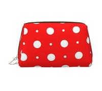 Red and White Polka Dots Leather Makeup Bag, Large-Capacity Travel Storage Bag, Dual-Purpose Toiletries and Makeup Bag
