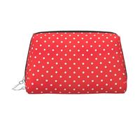Red and White Polka Dots Leather Toiletry Organizer Bag, Travel-Friendly Makeup Pouch for Women