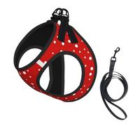Red And White Polka Dots print Dog Harness and Leash Set, Reflective Adjustable Puppy Vest for Small Medium Large Dogs, Cats