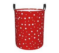 Red And White Polka Dots Print Large Round Laundry Hamper Bedroom Bathroom Living Room Foldable Storage Organizer