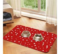 Red And White Polka Dots print PU Leather Feeding Mat for Dogs Cats Pet Food Mat Absorbent Non-Slip Rubber Bottom