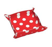 red and white polka dots Printing Leather Storage Tray Waterproof and easy to clean for neatly keys, jewelry, makeup and other small items Small 9.8X9.8 in