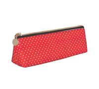 Red and White Polka Dots Printing Triangular Leather Pencil Case with Zipper Pen Pouchfor Boys Girls Pupil for Work and School