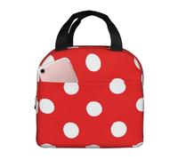 Red and White Polka Dots Prints Insulated Lunch Tote Bag - Thickened Aluminium Foil Thermal Food Carrier for Office Commute, Picnics & Hiking