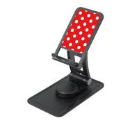 Red and White Polka Dots Prints Rotating Cell Phone Stand with 360° Swivel Base - Foldable Square Desk Phone Holder for iPhone 16 15 14 13 12 11,All Phones,Black