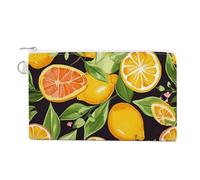 Red And White Polka Dots Wallet for Men Women Canvas Coin Purse Zippered Change Holder with Secure Closure, citrus fruit pattern, One Size, Citrus Fruit Pattern