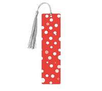 Red and White Polka Dots Wood Bookmark for Men Women Reading Wooden Bookmarks Unique Handmade Book Marks with Tassel Pendant Craft Bookmark for Book Lovers Birthday Teachers Gift