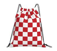 Red And White Race Checkered Flag Gym Bag Lightweight Sport Sack Durable Drawstring Bag For Swim Beach Trainer 36X42Cm