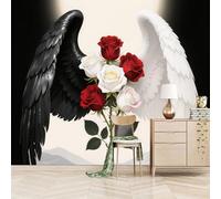 Red and White Rose 3D Wallpaper Mural 150x130cm Abstract Wings Aesthetic Art Wallpaper 3D Silk Mural Office Bedroom Living Room Apartment Not Self-Adhesive