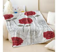 Red and White Rose Intertwined Printed Flannel Blanket, Modern Classical Floral Design, Soft Cozy Throw for Various Occasions (05,150x200cm)