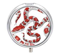 Red And White Snake Pill Box Case 3 Compartment Travel Medicine Pill Organizer 3x A Day Portable Vitamin Organizer with Mirror Small Pillbox for Purse & Pocket Cute Daily Medicine Container Metal Vita