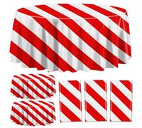 Red and White Stripe Tablecloths for Round Table, Carnival Theme Party Decorations, 84'' x 84'' Plastic Table Cover for Circus Party, Movie Night, Birthday, Christmas, Baby Shower, Wedding (3)