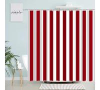 Red and White Striped Shower Curtain 200x200 cm - Waterproofand Washable Geometric Bath Curtain with Hooks for Bathtub & Shower Enclosure Modern Bathroom Decor
