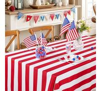 Red and White Striped Tablecloth - 57 x 84 Inch Rectangle Table Cloths Polyester Table Covers for Wedding Banquet Anniversary Event Summer Outdoor Birthday Party Decorations