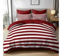 Red and White Stripes Duvet Cover Set Single Size Stripes Bedding Sets 3D Print Soft Breathable Microfiber Quilt Cover 135x200 cm with Zipper Closure und 2 Pillowcases for Bedroom Bed Decor B/470