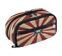 Red and White Stripes Five-Pointed Star Pencil Case, Waterproof Zipper Pen Bag Pouch Organizer with PE Divider Large Capacity Stationery Storage for School Office