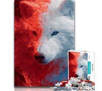 Red And White Wolf Jigsaw Puzzles for Teenagers,Help The Brain Exercise Addictive Toys to Cultivate Patience Suitable for Couples (38x26cm)