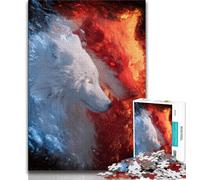 Red And White Wolf Puzzles for Adults And Teenagers,Challenging To Complete But Fun And Humorous Educational Game for Birthday (75x50cm)