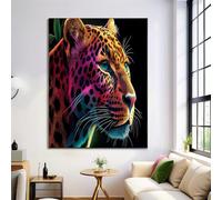 Red And Yellow Bright Leopard Wall Art Poster,Natural Animals Painting On Canvas Prints Pictures For Bedroom Living Room Kitchen Home Bathroom Decoration 30X40Cm Unframed