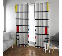 Red and Yellow Checkered Lines Blackout Curtains Minimal Modern Famous Painting Prints Thermal Room Darkening Grommet Drapes for Bedroom W42xL84in 2 Panels