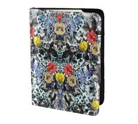 Red and Yellow Flower Printing Cowhide Travel Passport Wallet for Women Men Document Organizer Passports Holder for Travel