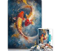 Red And Yellow Koi Fish Jigsaw Puzzles for Teenagers 1000 Jigsaws,Stress Reliever Difficult Challenge Suitable for Desktop Decoration (75x50cm)