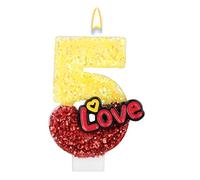 Red and Yellow Number Candles, Love Birthday Number Candle Cake Topper Decoration for Birthday Party Celebration Wedding Anniversary Supply (5)