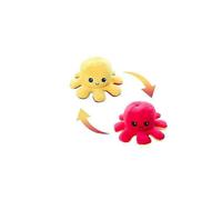 (Red and yellow) Plush Octopus Reversible Cute Flip Soft Toy Gift Happy Sad Pink Blue Tw