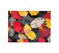 Red and Yellow Withered Leaves Large Microfiber Dish Draining Mat Reusable Washable Dish Drainer Pad Rack Mat for Kitchen Accessory 18x24 Inch