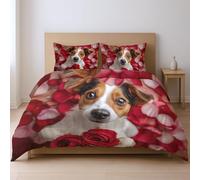 Red Animal Pattern Cute Furry Puppy Lightweight Quilt Cover Temperature Regulating BeddingSet For Children Teenagers And Adults King(86" X 90") Three-Pieces Set With Pillowcases
