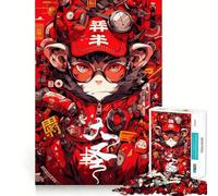 Red Anime Character with Gadgets Jigsaw Puzzles 1000 Piece for Teenagers Fine Logic Toy Easy Leisure Neat Edge Festival Gift (38x52cm)