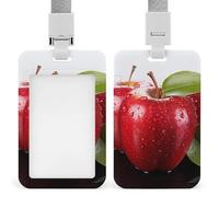 Red Apple Fruit Retractable ID Badge Holder with Lanyard Vertical Badge Reel Keychain Clip Name Tag Id Card Holder Protector for Nurse Officer Teacher Security Staff Women Men