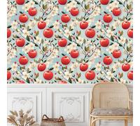 Red Apple Fruit Wallpaper Self-Adhesive 0.45×20 m White Flowerss Repeatable Matte Contact Paper Removable Thicken Waterproof Peel and Stick Wall Paper for Home Wall Decoration Furniture Renovation