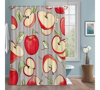 Red Apples Shower Curtain with 12 Hooks Green Leaf Modern Art Dark Gray Background Waterproof Fabric Shower Curtains Sets for Bathroom Bath Decorations, Machine Washable, 54"x78"
