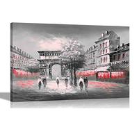 Red Arc de Triomphe Paris, France Canvas Prints Framed Pictures for Livingroom Artwork Modern Hanging Wall Art Deco Large 86 x 61cm (34 x 24 inches) A1