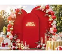 Red Arch Covers 3 Set - 6FT, 6.6FT, 7.2FT Arch Backdrop Cover Spandex Fitted Wedding Arch Stand Covers Stretchy Backdrop for Bridal Shower Baby Shower Birthday Party Banquet Photo Background
