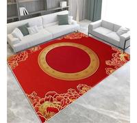 Red Area Rug Rugs For Living Room Bedroom 180 X 240 Cm Peony Flower Geometric Circle Floor Mat Printed Design Soft Rugs Large Carpet For Dining Home Office Kitchen,140 X 200 Cm