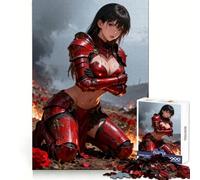 Red Armored Anime Girl in Battlefield Jigsaw Puzzles for Adults1000 Piece Brain Teaser Home Leisure Image Assembly Birthday Gift (50x75cm)