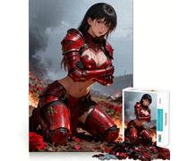 Red Armored Anime Girl in Battlefield Jigsaw Puzzles for Adults1000 Piece Brain Teaser Home Leisure Image Assembly Birthday Gift (50x75cm)
