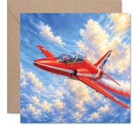 Red Arrow Birthday Card - Take Flight into Celebration - Vivid Aerobatic Jet Soaring Through a Patriotic Sky - 145mm Square, Envelope Included