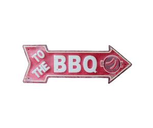 Red Arrow Retro Metal Sign To The BBQ, Rustic Home Decor for Man Cave, Garden Bar, and Wall Display - Decorative Plaque