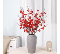 Red Artificial Flowers 6cs Set - Fake Plum Blossom that Looks Real, 55cm Long for Vase, Perfect for Home Office Decoration
