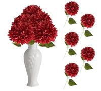 Red Artificial Flowers Faux Floral - 5Pcs Fake Chrysanthemum DIY for Wedding Party Outdoor Decors 5501