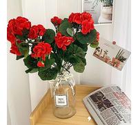 Red Artificial Geranium Plant Flowers, 36CM Artificial Flowers with 5 Branches, Suitable for Family Garden Porch Decoration