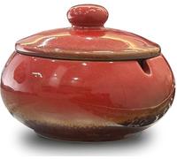 Red Ashtray Windproof with Lid, Indoor Outdoors Smell Proof Ashtrays, Vintage Ceramic Blue Glazed Cracker Glaze Design Apply Decorative Ash Tray for Home & Offic
